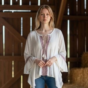 Anthropologie Anama Cream Pheasant Top with Tassels
